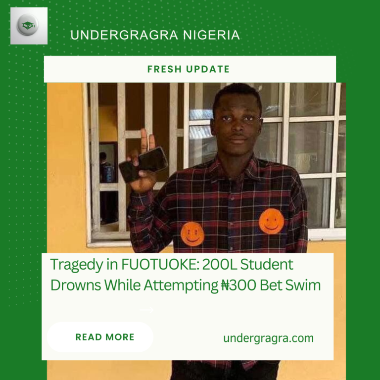 Tragedy in FUOTUOKE: 200L Student Drowns While Attempting ₦300 Bet Swim